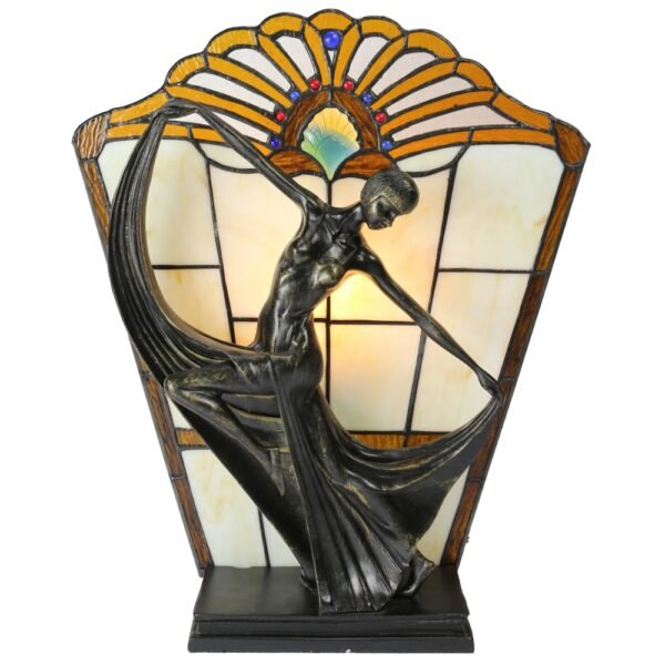 Art Deco Stained Glass Amber Table Lamp H40cm
