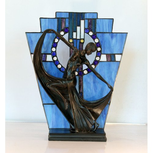 Art Deco Stained Glass Blue Table Lamp H40cm