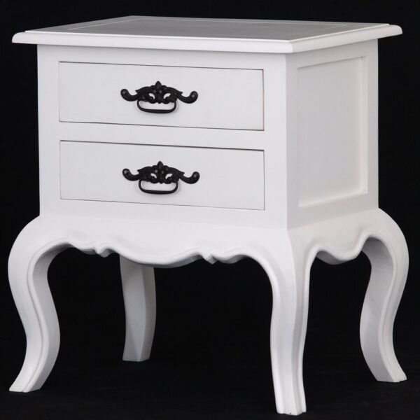 French Provincial 2 Drawer Bedside La Verde White