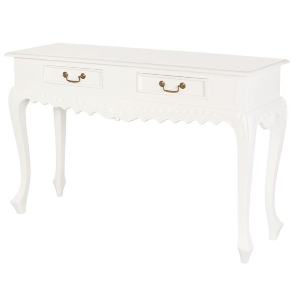 Hall Table Carved 2 Drawer White