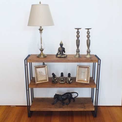 Small Industrial Metal Wood Look Shelves Bookcase