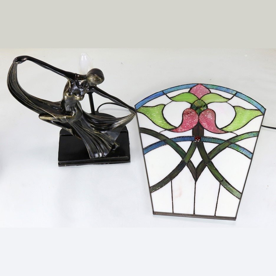 Art Deco Stained Glass Floral Table Lamp – view 5