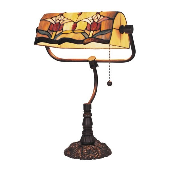 Red Tulip Bankers Table Lamp