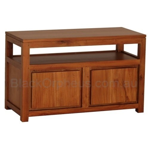 Small TV Stand with Shelf Pecan
