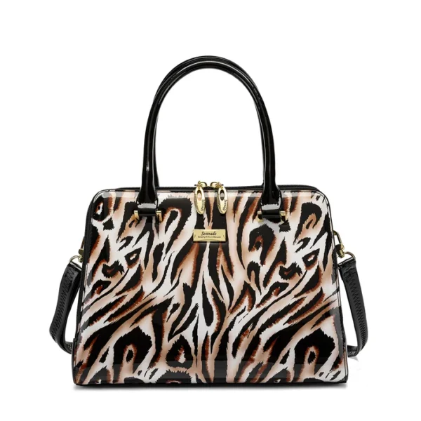 Serenade Cougar Print Patent Leather Handbag.