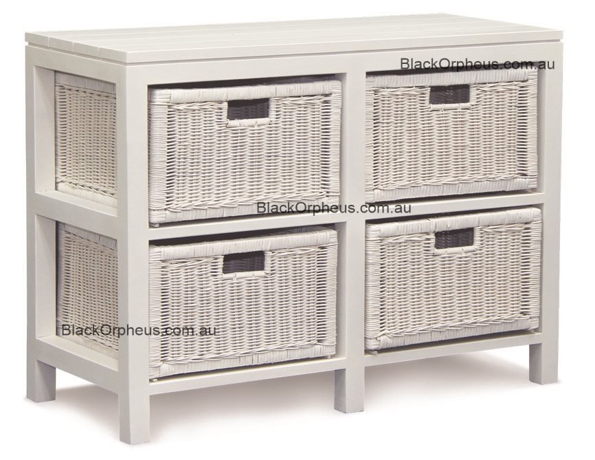 Rattan 4 Drawer Chest White – view 3