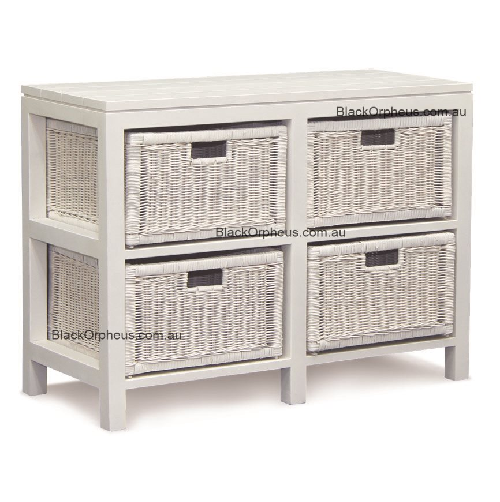Rattan 4 Drawer Chest White.
